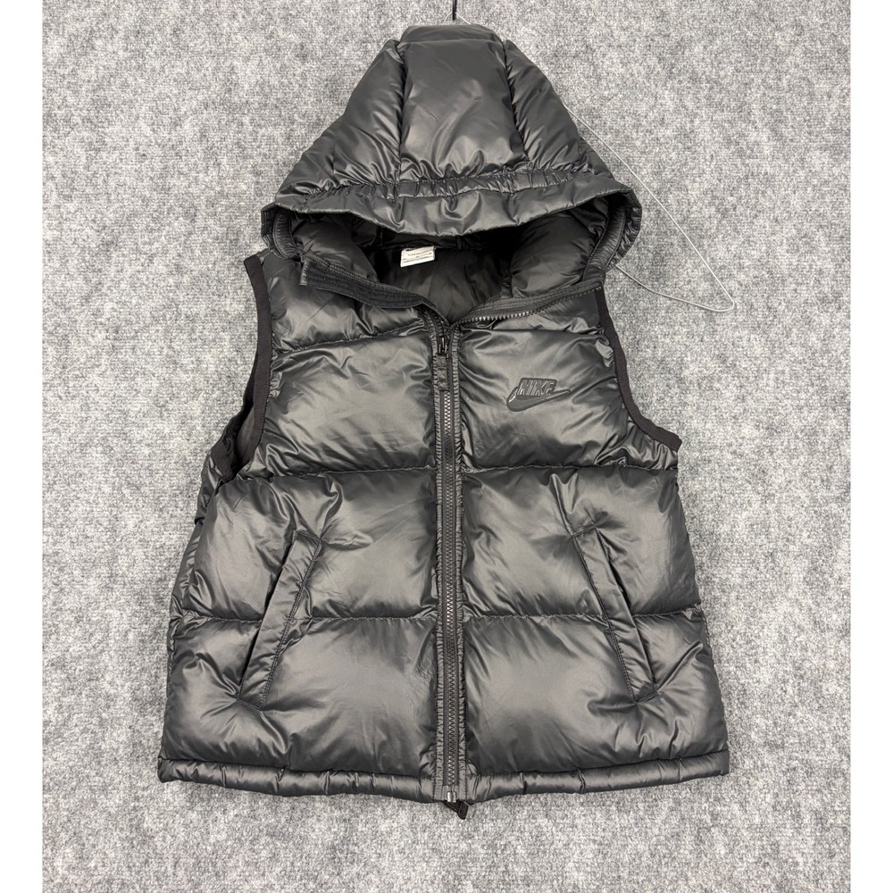 Nike Therma-FIT Puffer Vest Black Hooded Quilted Sleeveless Jacket Youth Medium